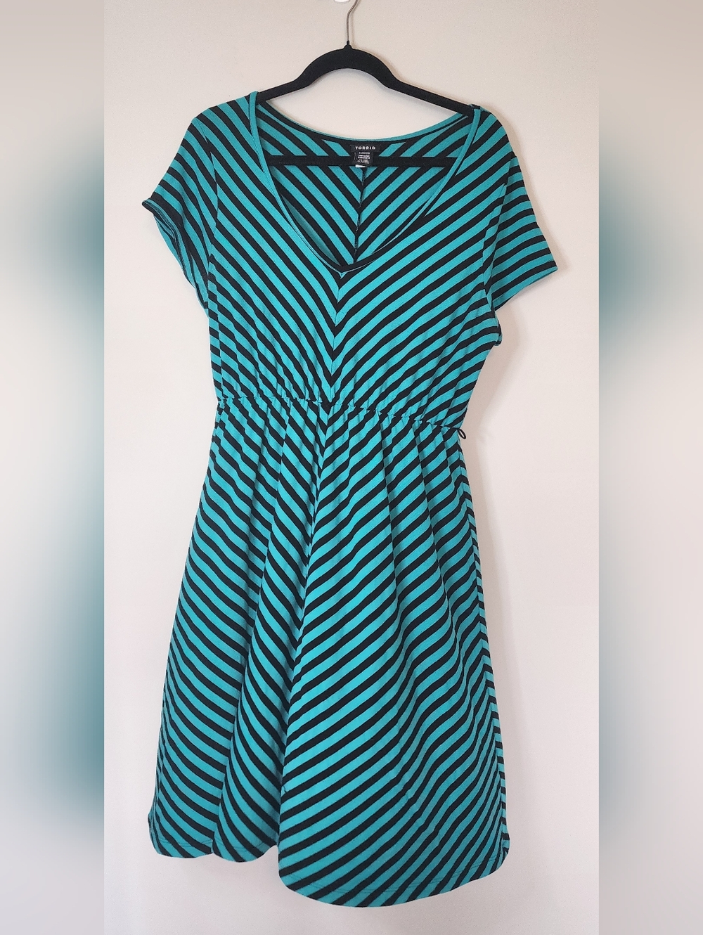 Torrid Teal & Black Striped Chevron Midi Dress Size 1